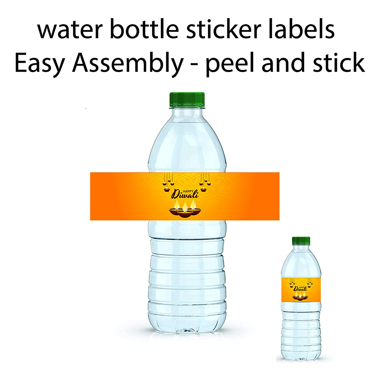 Diwali water bottle labels are professionally printed on a sticker paper with a glossy coating Diwali Water Bottle Sticker Labels INCLUDES 20 DIY water bottle labels Water bottle stickers each SIZE 85 wide x 2 tall perfect for any beverage bottle or container less than 85 in diameter Diwali Water Bottle Labels will make coordinated beverages and Add Diwali Water Bottle Labels to standard water bottles mini water bottles soda bottles and single serving juice containers Note This listing is for water bottle labels only No other items or staging items included