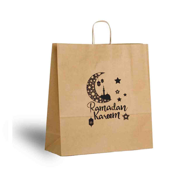 Ramadan Kraft Brown Paper Gift Bag With Twisted Paper Handle (25 Pcs) (Design 1)