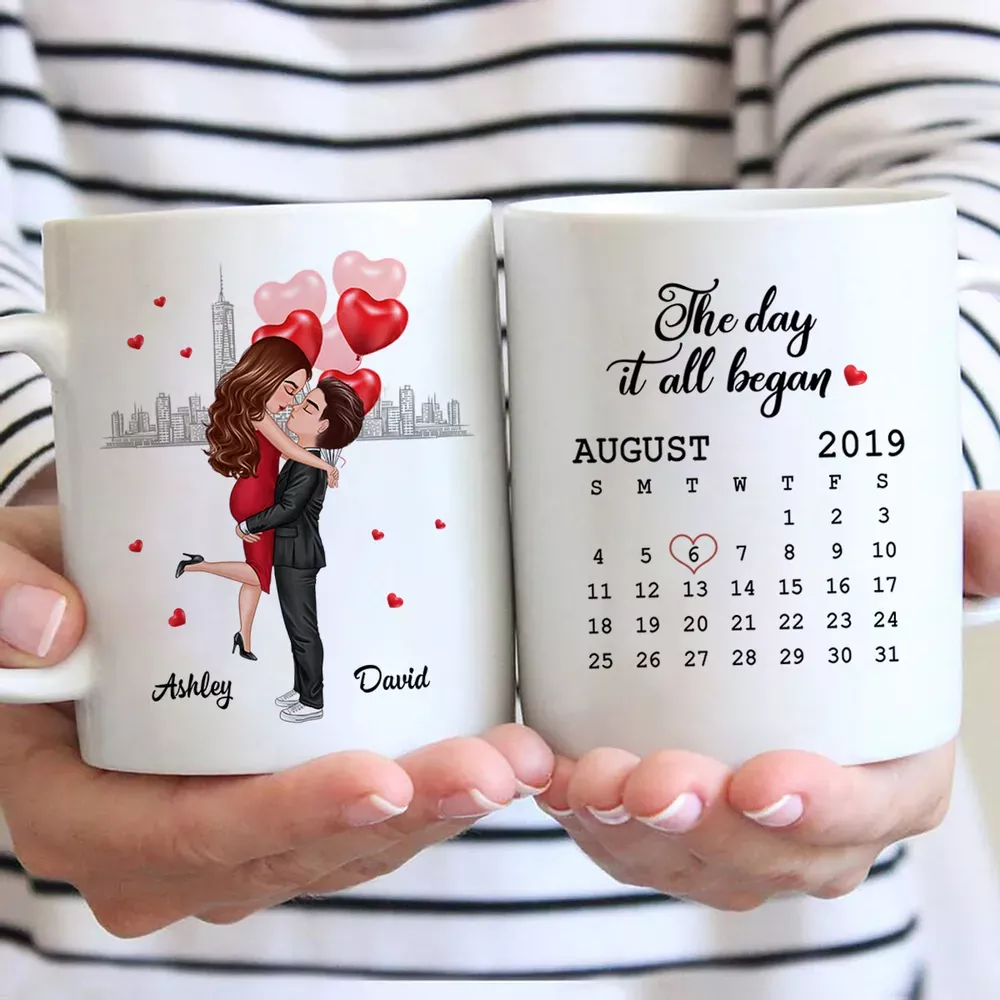 Hugging Couple Together Personalized Date Mug