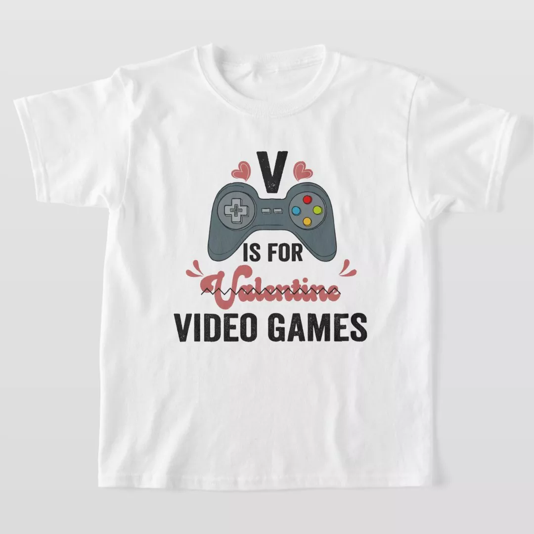 V Is For Valentine Funny Video Games Lovers Kid T-Shirt