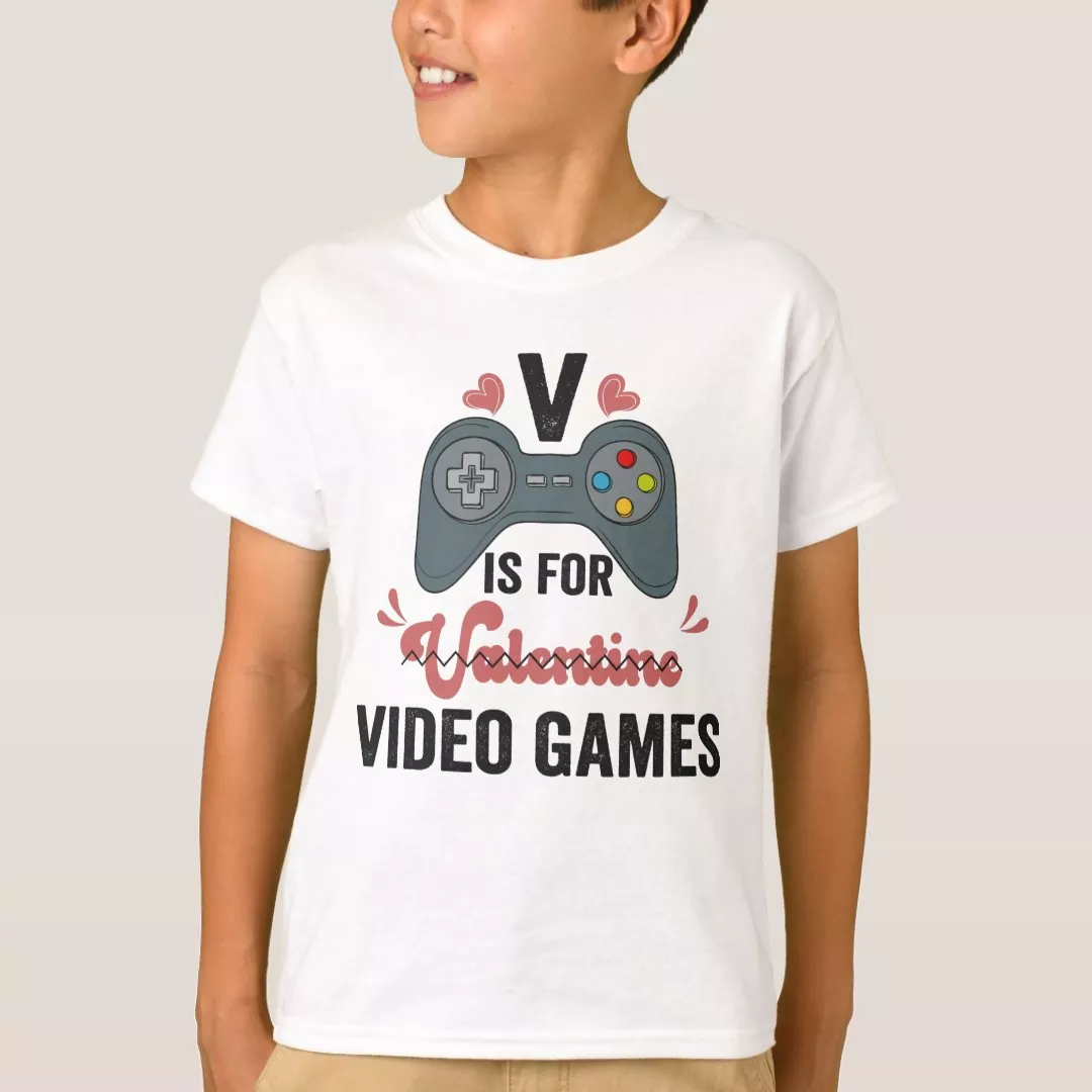 V Is For Valentine Funny Video Games Lovers Kid T-Shirt
