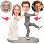Funny bride groom don’t run custom wedding caketopper