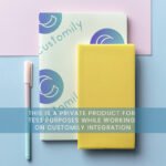 Pastel notebooks and a pen on a blue-pink background with a translucent banner indicating this is a private product for test purposes.